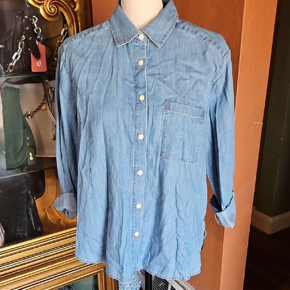 LOFT Light Blue Denim Button-Down Shirt